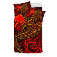 Papua New Guinea Bedding Set - Red Shark Polynesian Tattoo - Polynesian Pride