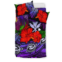 Kanaka Maoli (Hawaiian) Bedding Set - Polynesian Turtle And Hibiscus Purple - Polynesian Pride