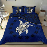 Cook Island Duvet Cover Set - Cook Island Flag & Turtle Tattoo Dark Blue - Polynesian Pride