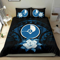 Yap Duvet Cover Set - Yap Flag & Dark Blue Hibiscus - Polynesian Pride