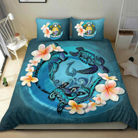 Polynesian Duvet Cover Set - Nauru Bedding Set Blue Plumeria Animal Tattoo - Polynesian Pride