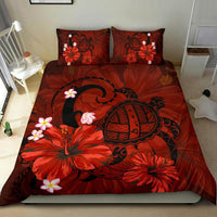 Hawaiian Map Big Turtle Hibiscus Plumeria Tribal Polynesian Bedding Set - Red - Polynesian Pride