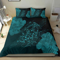 Hawaiian Hibiscus Dolphin Manta Ray Turtle Polynesian Bedding Set Waves Blue - Polynesian Pride
