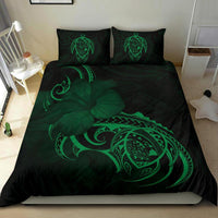 Hawaiian Map Turtle Hibiscus Divise Green Polynesian Bedding Set - Polynesian Pride