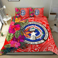 Northern Mariana Islands Bedding Set - Saipan Hibiscus Polynesian Pattern Red Version - Polynesian Pride