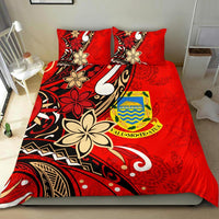 Tuvalu Polynesian Bedding Set - Tribal Flower With Special Turtles Red Color Red - Polynesian Pride