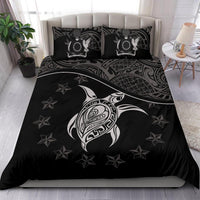 Cook Island Duvet Cover Set - Cook Island Flag & Turtle Tattoo Black - Polynesian Pride