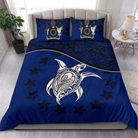 Cook Island Duvet Cover Set - Cook Island Flag & Turtle Tattoo Dark Blue - Polynesian Pride