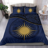 Marshall Island Duvet Cover Set - Marshall Island Coat Of Arms & Flag Dark Blue - Polynesian Pride