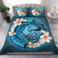 Polynesian Duvet Cover Set - Tonga Bedding Set Blue Plumeria Animal Tattoo - Polynesian Pride