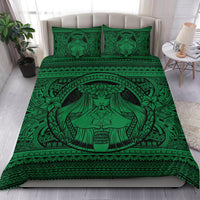 Hawaiian Map Madame Pele Kanaka Plumeria Polynesian Bedding Set Green - Polynesian Pride