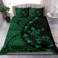 Hawaiian Map Gecko Tattoo Kakau Polynesian Bedding Set Green - Polynesian Pride