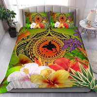 Papua New Guinea Polynesian Bedding Set - Manta Ray Tropical Flowers (Reggae) Green - Polynesian Pride