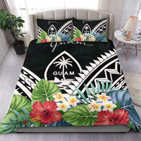 Guam Bedding Set - Guam Coat of Arms & Polynesian Tropical Flowers White White - Polynesian Pride