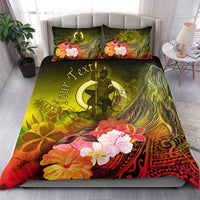 Vanuatu Custom Personalised Bedding Set - Humpback Whale with Tropical Flowers (Yellow) - Polynesian Pride