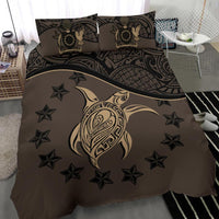 Cook Island Duvet Cover Set - Cook Island Flag & Turtle Tattoo Brown - Polynesian Pride