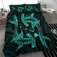 Hawaiian Map Hamerhead Shark Yin Yang Polynesian Bedding Set - Tourquoise - Polynesian Pride
