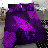 Hawaiian Map Whale Swim Hibiscus Polynesian Bedding Set - Purple - Polynesian Pride