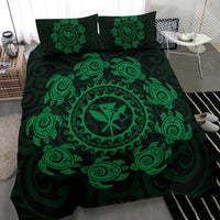 Hawaiian Map Kanaka Turtles Circle Style Green Polynesian Bedding Set - Polynesian Pride