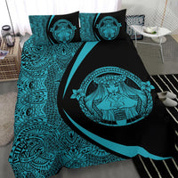 Hawaiian Madame Pele Kanaka Plumeria Polynesian Bedding Set Circle Style Blue - Polynesian Pride