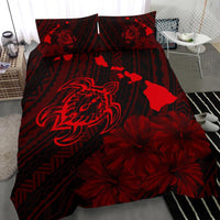 Hawaiian Map Sea Turtle Is Swimming Toward Polynesian Bedding Set Red - Polynesian Pride