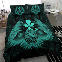 Hawaiian Map Owl Kanaka Bedding Set - Pueo Aumakua - Turquoise - Polynesian Pride