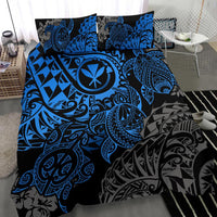 Polynesian Hawaii (Kanaka Maoli) Duvet Cover Set - Blue Hibiscus Turtle Flowing 3 Pieces Bedding Set BLUE - Polynesian Pride
