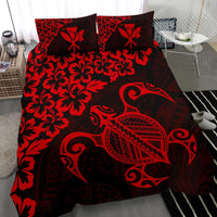 Hawaiian Map Turtle Hibiscus Kanaka Polynesian Bedding Set - Red - Polynesian Pride