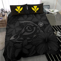 Hawaiian Turtle Hibiscus Plumeria Kanaka Polynesian Bedding Set Gray - Soft Style - Polynesian Pride
