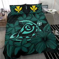 Hawaiian Turtle Hibiscus Plumeria Kanaka Polynesian Bedding Set Turquoise - Soft Style - Polynesian Pride