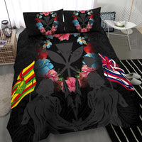 Hawaii Map Kanaka Two Men Holding Flag Bedding Set - AH - Grey - Polynesian Pride