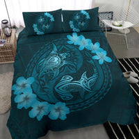 Hawaii Yin Yang Turtle Shark Hibiscus Plumeria Bedding Set - Turquoise - Polynesian Pride