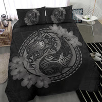 Hawaii Yin Yang Turtle Shark Hibiscus Plumeria Bedding Set - Gray - Polynesian Pride