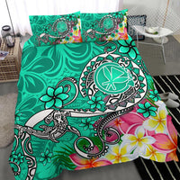Hawaii Bedding Set - Turtle Plumeria Polynesian Tattoo Turquoise Color - Polynesian Pride