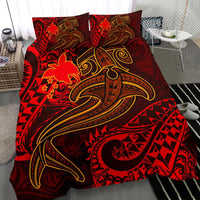 Papua New Guinea Bedding Set - Red Shark Polynesian Tattoo - Polynesian Pride