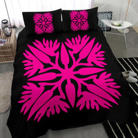 Hawaiian Bedding Set Royal Pattern - Black And Pink - A3 Style - Polynesian Pride