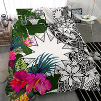Nauru Custom Personalised Bedding Set White - Turtle Plumeria Banana Leaf - Polynesian Pride