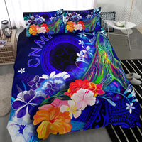 CNMI Bedding Set - Humpback Whale with Tropical Flowers (Blue) - Polynesian Pride