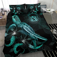 Hawaii Polynesian Bedding Set - Turtle With Blooming Hibiscus Turquoise - Polynesian Pride