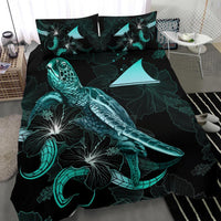 Tokelau Polynesian Bedding Set - Turtle With Blooming Hibiscus Turquoise - Polynesian Pride