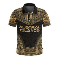 Austral Islands Polo Shirt Tuhaa Pae Flag Polynesian Chief Tattoo Gold Version Unisex Gold - Polynesian Pride