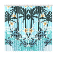 Cook Islands Window Curtain - Blue Turtle Hibiscus One Size cook Window Curtain 50"x96"(Two Piece) Blue - Polynesian Pride