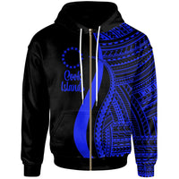 Cook Islands Zip up Hoodie Blue Tentacle Tribal Pattern Unisex Blue - Polynesian Pride