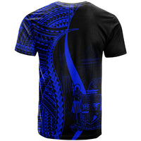 Fiji Custom T Shirt Blue Polynesian Tentacle Tribal Pattern Crest - Polynesian Pride
