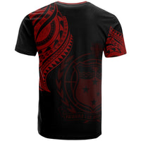Samoa T Shirt Samoan Tatau Red Patterns With Coat of Arms - Polynesian Pride