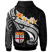 Fiji Zip up Hoodie Fiji Seal Polynesian Patterns Plumeria (Black) - Polynesian Pride