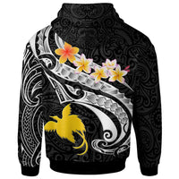 Papua New Guinea Zip up Hoodie PNG Seal Polynesian Patterns Plumeria (Black) - Polynesian Pride