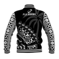 Fiji Rugby Baseball Jacket Fijian Cibi Dance Tapa Pattern Black LT14 - Polynesian Pride