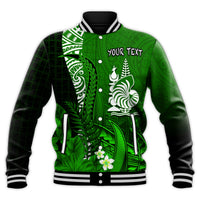 (Custom Personalised) New Caledonia Baseball Jacket Nautilus Green Polynesian Hibiscus LT13 - Polynesian Pride