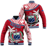 Samoa Baseball Jacket Samoan Coat Of Arms With Coconut Red Style LT14 Unisex Red - Polynesian Pride